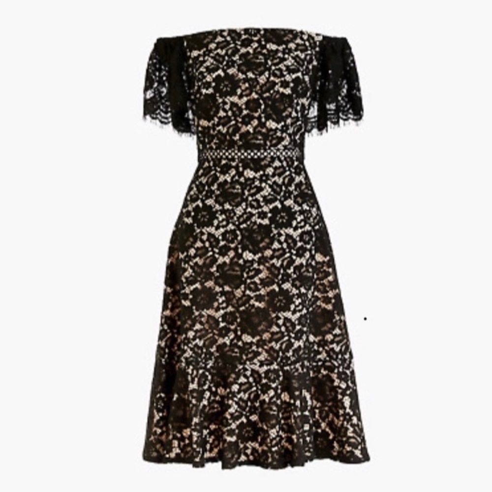 J.Crew Black Off Shoulder Lined Formal Party Fit Flare A Cocktail Dress Floral